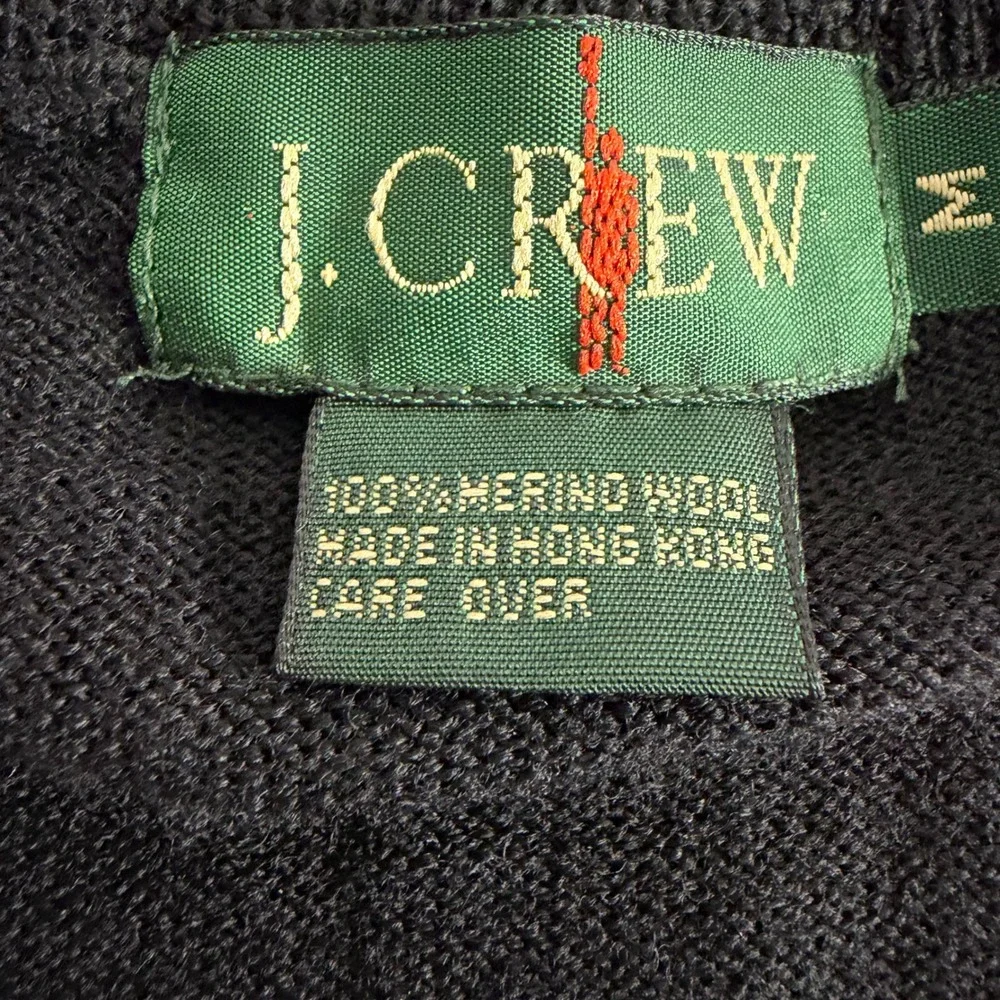 VTG 90's J. Crew Mens Black 100% Merino Wool V-Neck Sweater Size M Lightweight